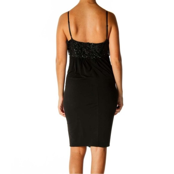 Maggy London Silk Black Sequin Cocktail slip Dress sz 12 spaghetti strap spandex - Picture 3 of 16